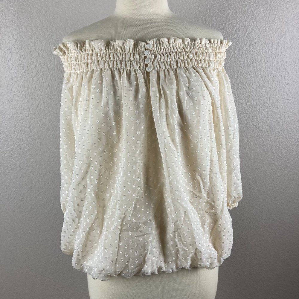 Rose & Olive Off-the-Shoulder Ivory Polka Dot Blouse - 2X